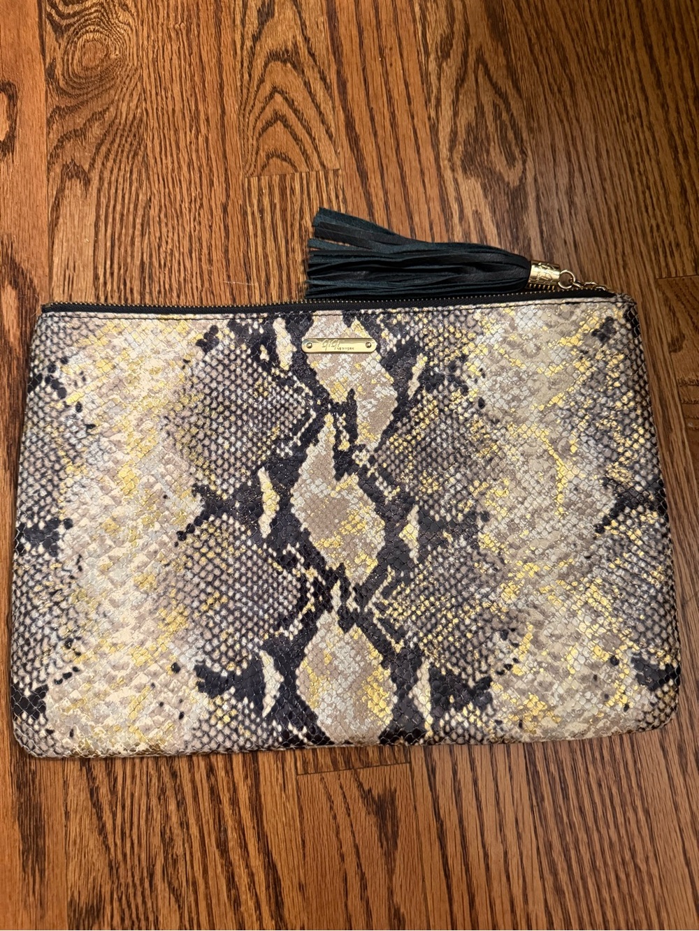 GiGi New York Uber Clutch Metallic Gold Python Leather Oversized